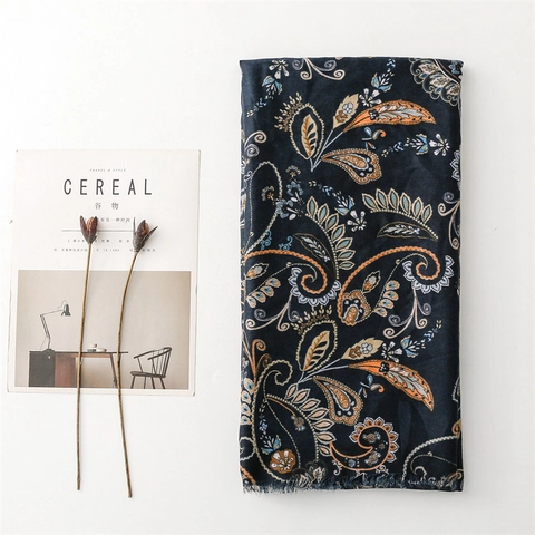 Paisley Schal Stola Polyester Weich Baumwoll-Leinen-Gefühl Fransen Saum Boho Ethnisch Stil Großes Tuch Damen