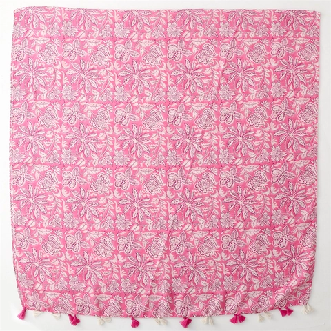 Blumendruck Schal Polyester Baumwollgefühl Leicht Quasten Elegant Böhmisch Wickel Für Damen