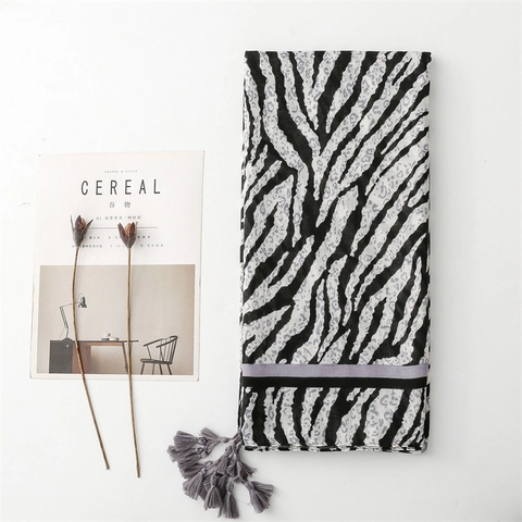 Zebra Leopard Print Scarf Women Large Shawl Polyester Sun Protection Lightweight Tassel Fringe Fashion Wrap