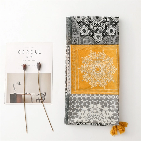Sciarpa Scialle Etnico Bohemien Donne Stampa Paisley Geometrica Nappine Effetto Cotone Lino Poliestere Viaggio