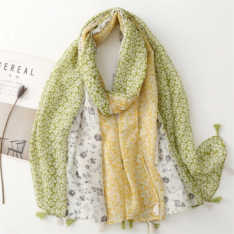 Sciarpa Donna Scialle Patchwork Stampa Floreale Nappa Voile Leggero Traspirante Accessorio Moda