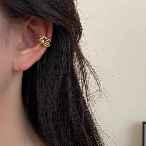 Geometric Cross Ear Cuff Copper Micro Pave Cubic Zirconia Non Pierced Multi Layer Light Luxury Jewelry For Women