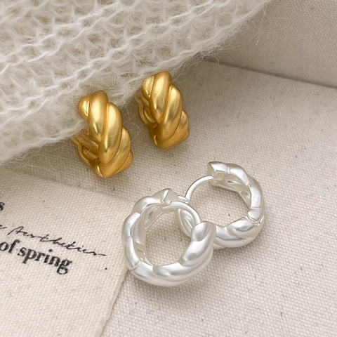 Orecchini A Cerchio Intrecciati Vintage Francese Oro Opaco Argento Rame Design Minimalista Di Nicchia Per Donne