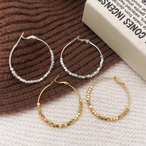 Geometric Large Hoop Earrings With Square Beads Copper High End Modern For Women With 925 Sterling Silver Earring Post