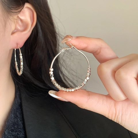 Geometric Large Hoop Earrings With Square Beads Copper High End Modern For Women With 925 Sterling Silver Earring Post