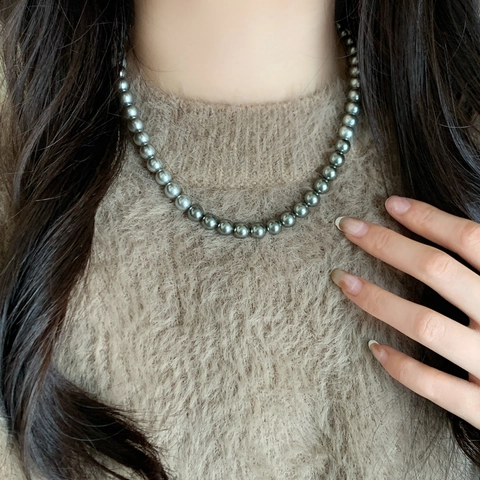 Handmade Gradient Artificial Pearl Beaded Necklace With Copper Clasp Elegant Minimalist Jewelry For Women