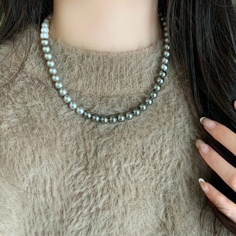 Handmade Gradient Artificial Pearl Beaded Necklace With Copper Clasp Elegant Minimalist Jewelry For Women