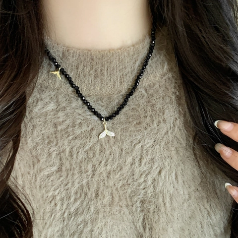 Collana Pendente Coda Di Sirena Balena Rame Con Künstliche Perle Di Imitazione E Perline Nere Gioielli In Zirconia Per Donne