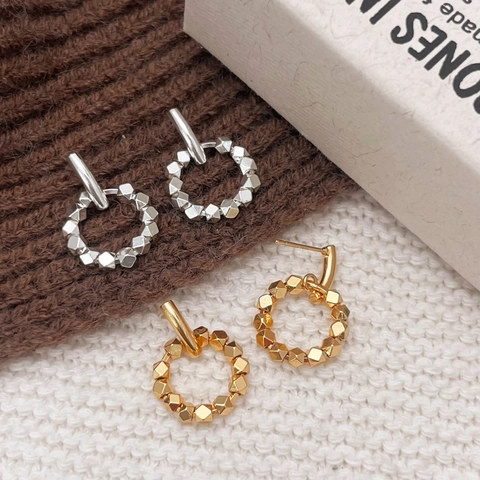 Orecchini Cerchio Perline Poliedriche Geometriche Base Rame Placcatura Oro 18K Argento Stile Minimalista Donna