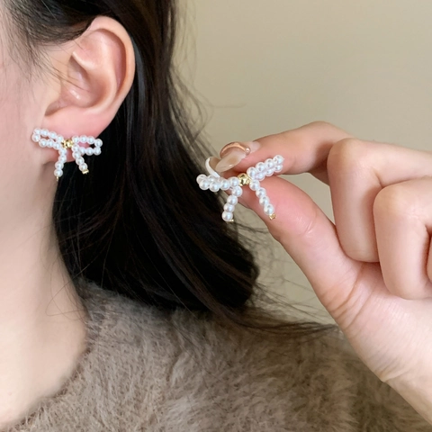 Orecchini A Lobo Con Fiocco Di Perline Fatti A Mano Con Perno In Argento Sterling 925 Gioielli Eleganti Francesi Per Donne
