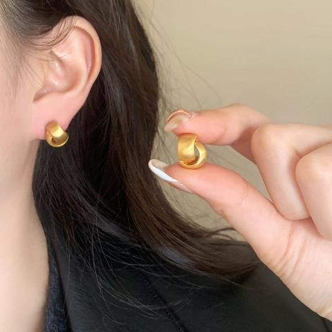 Matte Gebürstete Kupfer Ohrstecker Gekreuzt Verknotet Geometrisch Doppelring Französisch Vintage Schmuck Damen