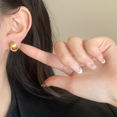 Matte Gebürstete Kupfer Ohrstecker Gekreuzt Verknotet Geometrisch Doppelring Französisch Vintage Schmuck Damen