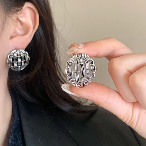 Orecchini A Lobo Tondi Cavi Martellati Vintage Donna Rame Intrecciato Placcato Oro Argento Sterling 925
