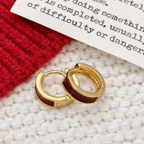 Pendientes De Aro Retro Franceses Esmalte Rojo Hebillas De Oreja Geométricas Redondas Cobre Chapado En Oro Joyas Mujer