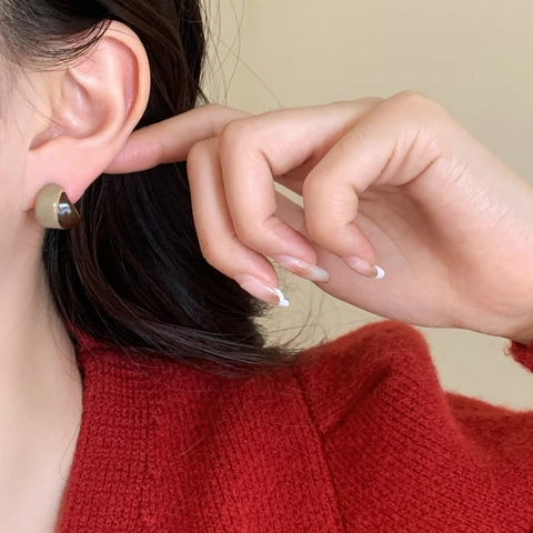 Contrast Color Geometric Stud Earrings Copper 18K Gold Plated Enamel Half Round Women 925 Sterling Silver Earring Post