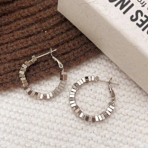 Boucles Oreilles Créoles Géométriques En Blocs Carrés Avec Tige En Argent Sterling 925 Cuivre Bijoux De Niche