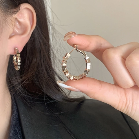 Boucles Oreilles Créoles Géométriques En Blocs Carrés Avec Tige En Argent Sterling 925 Cuivre Bijoux De Niche