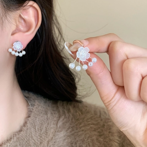 Blumen Ohrstecker Mit Kupfernen Ohrringpfosten Harz Blütenblätter Künstliche Perlen Bunte Künstliche Perlen Retro Elegant Schmuck Für Frauen