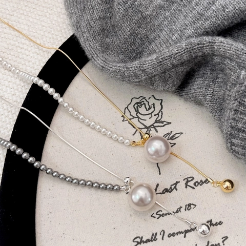 Elegant Artificial Pearl Spliced Snake Chain Necklace Y-Shape Design Long Sweater Chain Jewelry For Women