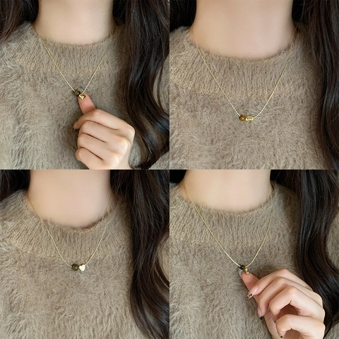 Collana Con Ciondolo In Pietra Occhio Di Tigre Retrò Francese Per Donna Elegante Gioiello Con Cuore E Fagiolo