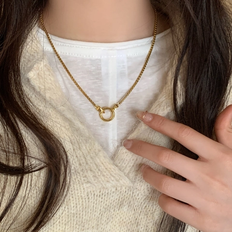 Collana Minimalista In Acciaio Inossidabile Placcata Oro 18 Carati Catena Box Gioielli Geometrici Con Chiusura Tonda Per Donna