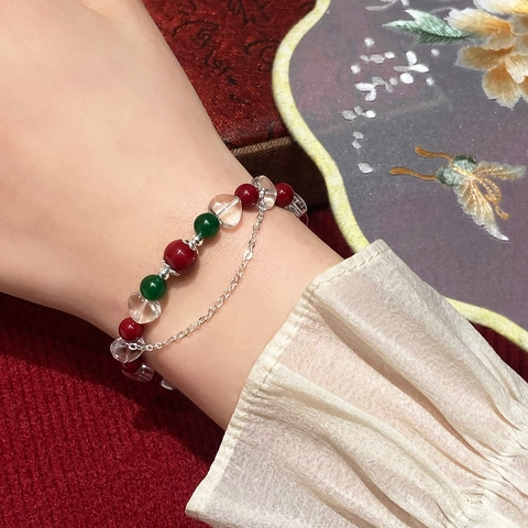 Künstliche Perlenarmband Grüne Chalcedon Muschelperle Herz Kristall Doppellagig Verstellbar Vintage Chinesischer Stil Für Damen