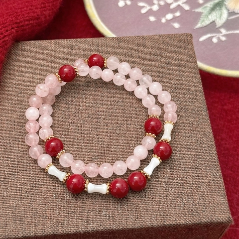Vintage Natuursteen Kralen Armband Voor Dames Rozenkwarts Agaat Schelp 14K Vergulde Legering Handgemaakte Sieraden Armband