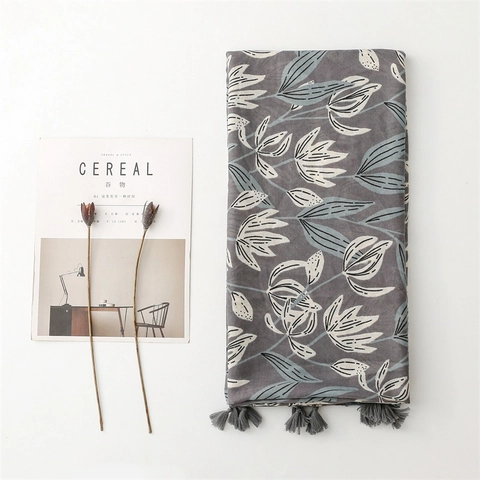 Grote Sjaal Dames Polyester Katoen Linnen Gevoel Bloemenprint Bladeren Kwastjes Zacht Lichtgewicht Elegant Reizen Omslagdoek