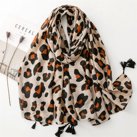 Sjaal Met Luipaardprint Voor Dames Lichtgewicht Polyester Omslagdoek Met Kwastjes Retro Stijl Accessoire