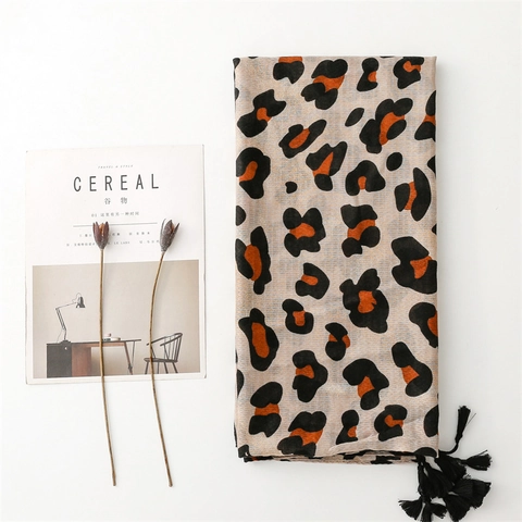 Sjaal Met Luipaardprint Voor Dames Lichtgewicht Polyester Omslagdoek Met Kwastjes Retro Stijl Accessoire