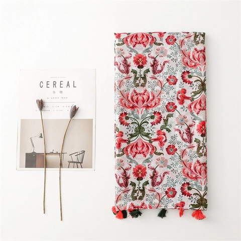 Sciarpa Scialle Con Stampa Floreale Poliestere Voile Sensazione Cotone Lino Sottile Traspirante Nappa Stile Boho Donne