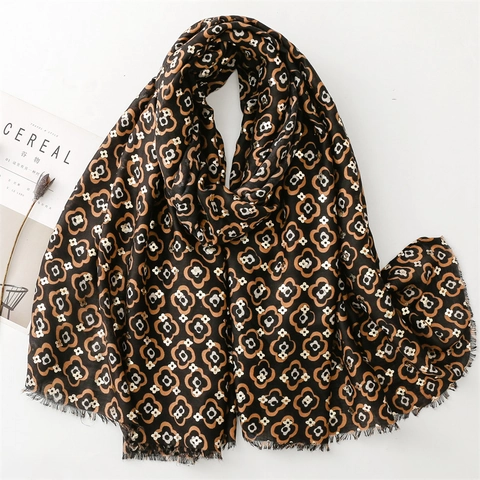 Dames Sjaal Shawl Wrap Bloemenprint Goudfolie Zacht Polyester Franje Vintage Warm Winter Accessoires