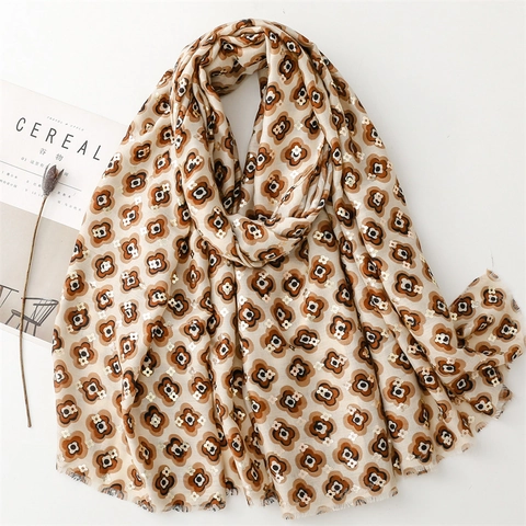 Dames Sjaal Shawl Wrap Bloemenprint Goudfolie Zacht Polyester Franje Vintage Warm Winter Accessoires