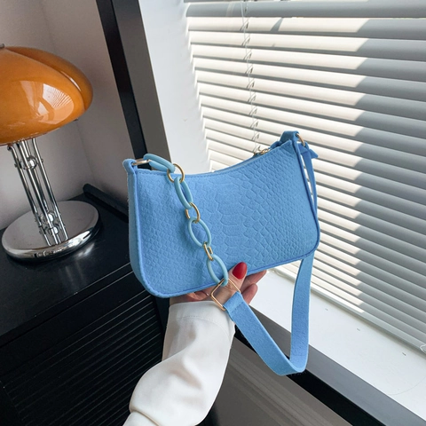 Crocodile Pattern Felt Underarm Bag Women Minimalist Chain Shoulder Bag Fashion Commute Small Square Bag Vintage Style