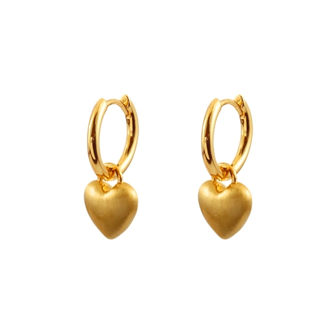 Vintage Heart Pendant Hoop Earrings Gold Plated Copper Frosted Matte Dangle Minimalist Jewelry For Women