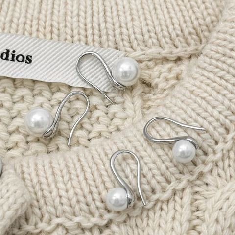 Artificial Pearl Hook Earrings With 925 Sterling Silver Earring Post Minimalist Elegant Round White Shell Artificial Pearl Jewelry For Women