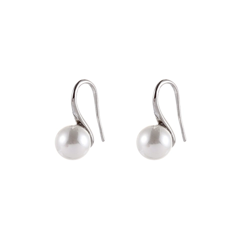 Artificial Pearl Hook Earrings With 925 Sterling Silver Earring Post Minimalist Elegant Round White Shell Artificial Pearl Jewelry For Women