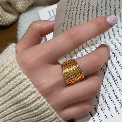 Anillo Multicapa De Cobre Diseño Geométrico Espiral Ajustable Chapado En Oro 18K Minimalista Joyería De Moda Para Mujeres