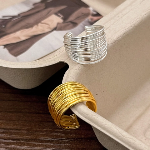 Anillo Multicapa De Cobre Diseño Geométrico Espiral Ajustable Chapado En Oro 18K Minimalista Joyería De Moda Para Mujeres