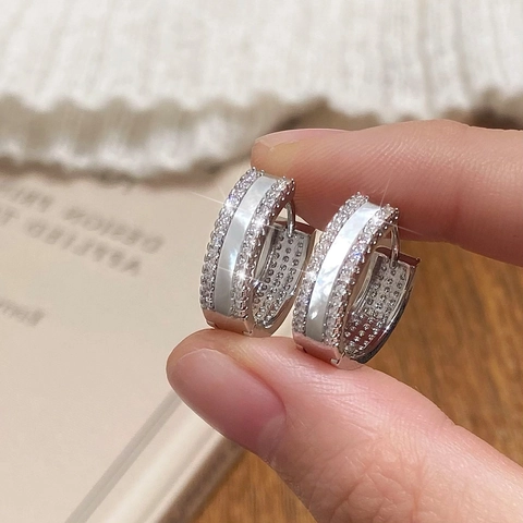 Huggie Hoop Ohrringe Mit Perlmutt Und Zirkon Inlay Plus 925 Sterling Silber Ohrstecker Elegant Für Damen