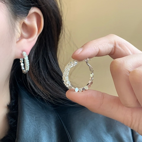 Orecchini A Cerchio Con Strass E Perno In Argento Sterling 925 Rame Geometrico Forma C Gioielli Per Donne