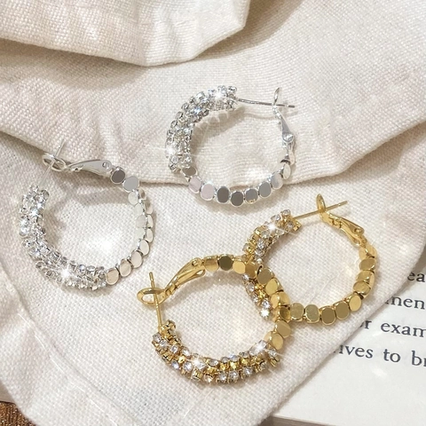 Orecchini A Cerchio Con Strass E Perno In Argento Sterling 925 Rame Geometrico Forma C Gioielli Per Donne