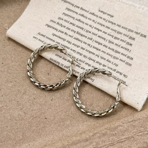 Orecchini A Cerchio Tondi Rame Texture Corda Elegante Oro Caffè Con Perno In Argento Sterling 925