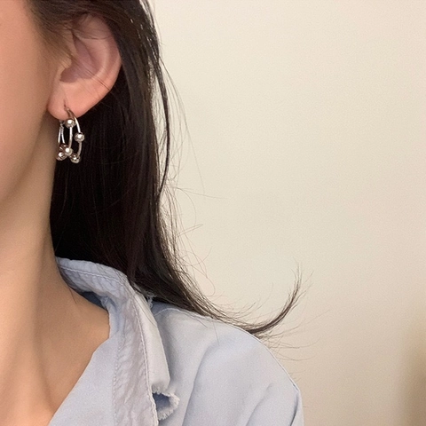 Double Layer Geometric Hoop Earrings With Round Beads Copper 18K Gold Plated 925 Sterling Silver Earring Post For Women