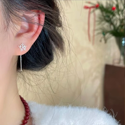 Pendientes De Gota De Nieve Con Poste De Plata De Ley 925 Cobre Circonitas Joyas De Navidad De Cadena Larga Para Mujeres