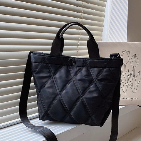 Sac À Bandoulière Nylon Matelassé Femmes Motif Losanges Sac À Main Grande Capacité Sac À Épaule Sangle Réglable Léger