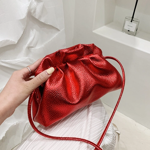 Metalen PU Leren Geplooide Dumpling Pouch Tas Cloud Schoudertas Crossbody Handtas Mode Minimalistisch Voor Dames