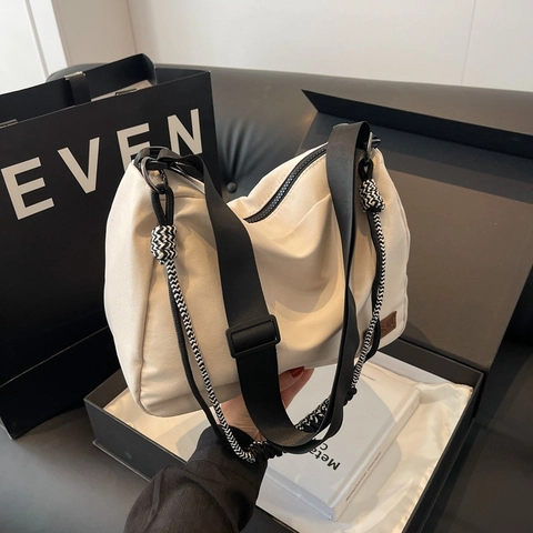 Borsa A Tracolla In Tela Di Grande Capacità Con Manico In Corda Intrecciata Borsa A Spalla Minimalista Per Donna