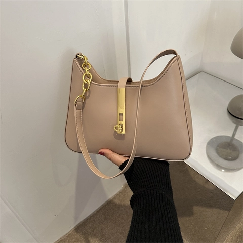 Borsa Sottobraccio Retrò In Pelle PU Da Donna Borsa Hobo Minimalista Con Chiusura A Pistone Dorata E Catena