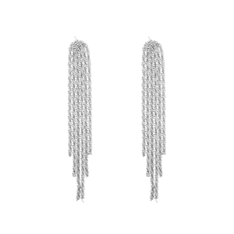 Orecchini Pendenti Lunghi Con Nappe In Strass Scintillanti E Perno In Argento Sterling 925 Per Donna Gioielli Argento